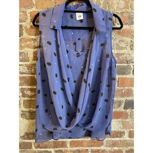 CAbi Blue/Black Floral 2-piece Scoop Shawl Sleeveless Blouse with Removable Cami